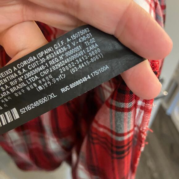 ZARA Women's Size XL Red Black White Plaid Twist Front Button Down Midi Dress - Picture 7 of 12